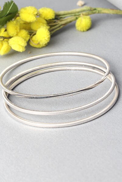 BY BARUN SİLVER Ajda Bilezik Kibrit Çöpü Halka Renkli 925 Ayar Gümüş 3 'lü Bilezik