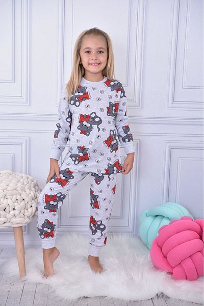 yagmurgiyim Srnp Heart Bear Patterned Girl's Long Sleeve Pajama Set 3-10 Years 016
