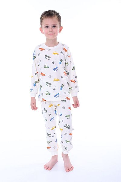yagmurgiyim Isob Ecru Car Patterned 100% Cotton Boys' Pajamas Set 3-8 Years 32218-E