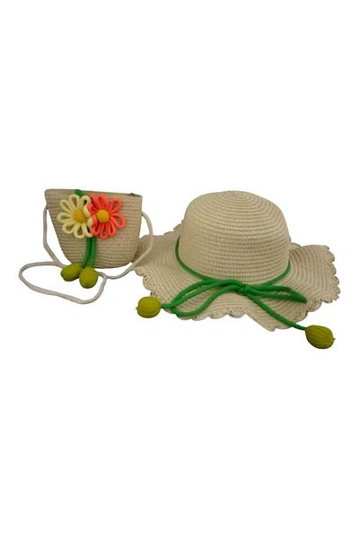 Aware Time 3-8 Years Old Girl Straw Accessory Fedora Hat Bag Set