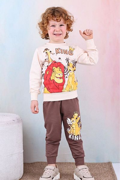 yagmurgiyim Σετ αθλητικές φόρμες Lion King με σχέδιο καφέ για αγόρια - 100% βαμβάκι, 3-10 ετών, 7425-K