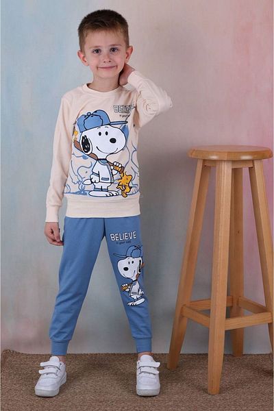 yagmurgiyim Σετ αθλητικές φόρμες Snoopy Patterned Blue Boy - 2 κλωστές 100% βαμβάκι, 3-10 ετών 7255-M