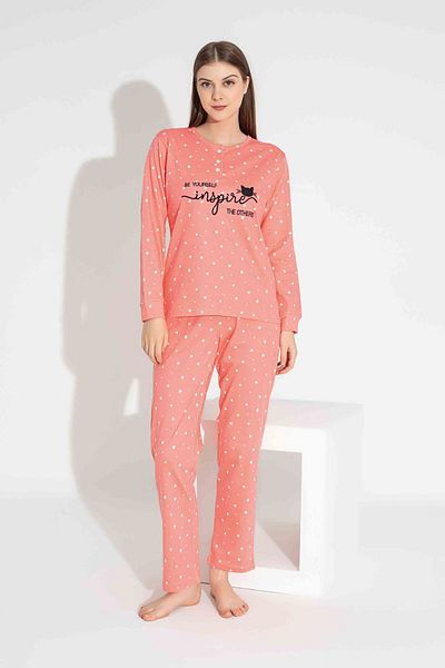Yağmur Giyim Tarp Salmon Star Interlock Mother Pajamas Set 6400-S
