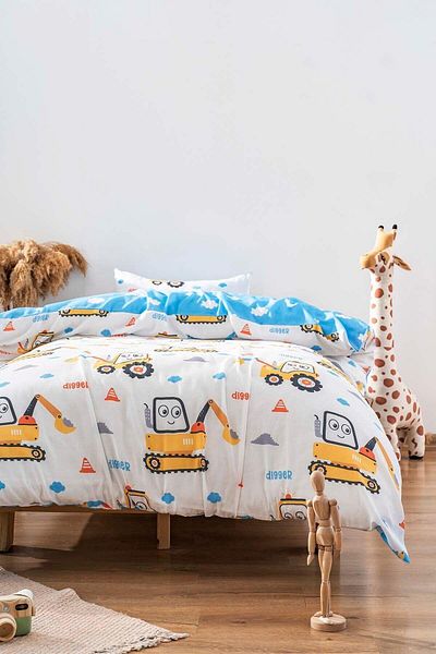 Zethome Set lenjerie de pat pentru copii cu două fețe pentru cărucior de afaceri albastru bumbac 160x220cm
