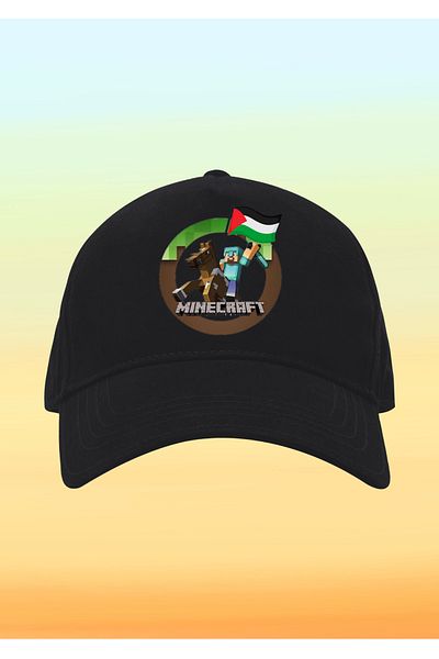 relaxbaskı قبعة أطفال مطبوعة بعلم فلسطين من Minekraft