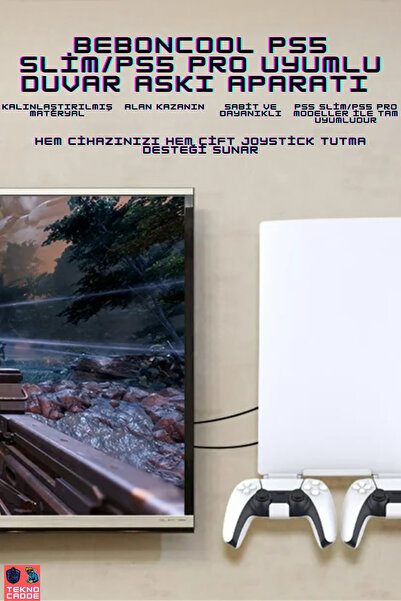 beboncool PS5 Slim Disk/Ps5 Slim Dijital/PS5 PRO Uyumlu Metal Duvar Askı Apar...