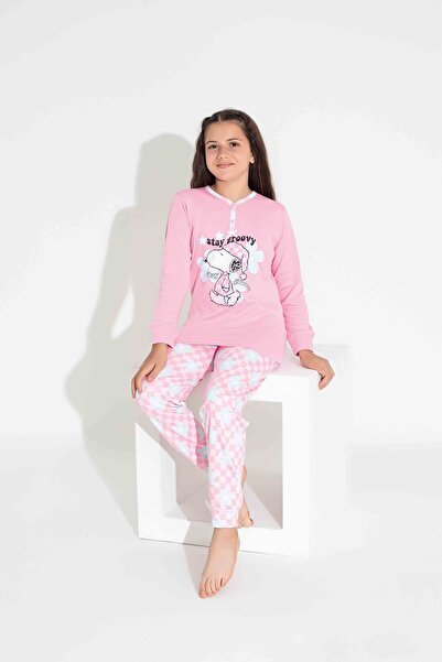 yagmurgiyim TARP Pink Snoopy Interlock pidžama za devojčice, set za uzrast 3-...