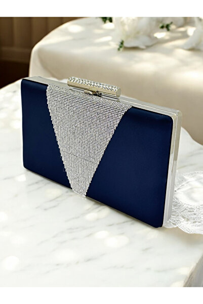Generic Brand 2026 Fashionable Navy Blue Crystal Stone Evening Dress Bag Clas...
