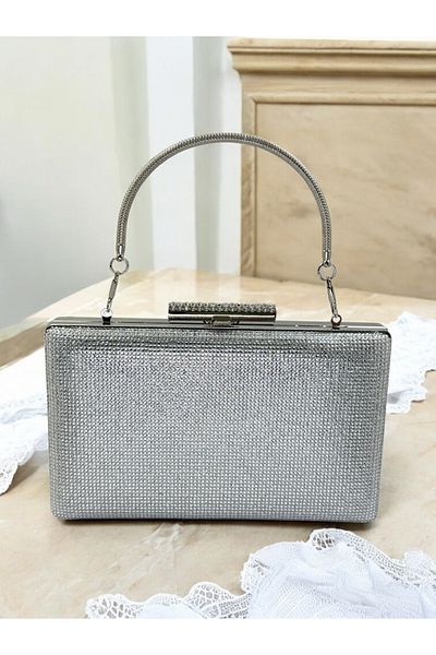 Wedding Fashion Culoare argintie, complet în două rețete, piatră, mâner metalic, geantă de seară pentru femei, nuntă, logodna, absolvire