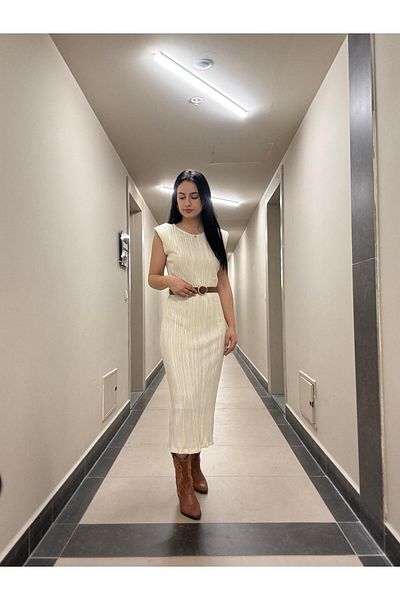 DUSOHOME Rochie maxi cremă ecru - căptușită și căptușită