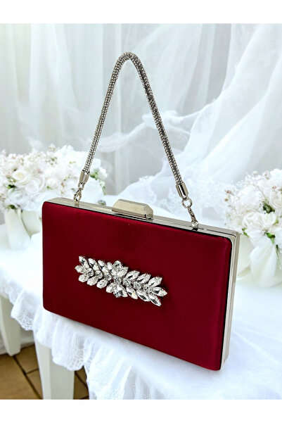 MidStore Geantă de seară pentru femei cu mânere din satin cu piatră cristal b...