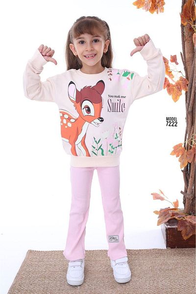 yagmurgiyim Pink Corded Tights 2 Thread Cotton Girls' Set 3-10 Years