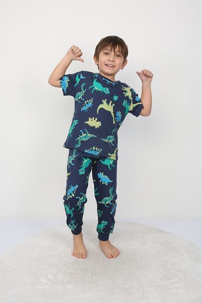 Yağmur Giyim Boy's 3-8 Years Old Izob Green Dinosaur Pajama Set