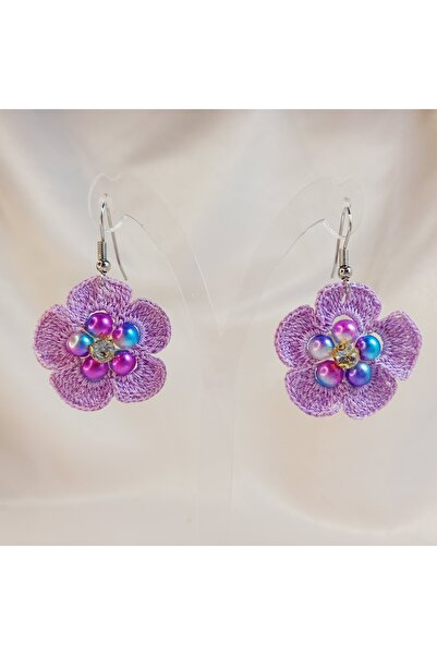 Crystal Atelier Vintage El Yapımı Örgü Etnik Çiçek Küpe – Otantik Beyoğlu Sal...