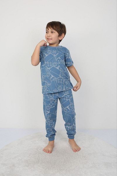 Yağmur Giyim Set pijama cu maneca scurta pentru baieti model albastru 100% bumbac 8-13 ani