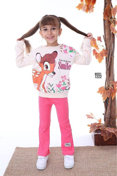 yagmurgiyim Pjk2İ Bmb Patterned Fuchsia Tights and Tops for Girls - 100% Cotton, 3-10 Years 7222-F