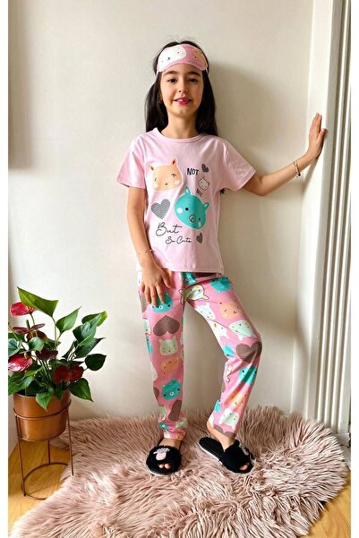 yagmurgiyim Pijama za devojčice sa mačkicama, kratkih rukava, roze, 4-12 godi...