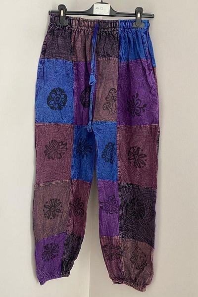 AYASOFYA OTANTIK Unisex Nepalese Purple Ethnic Authentic Patchwork Loose Hippie Bohemian Trousers with Elastic Waist and Pockets at the Legs