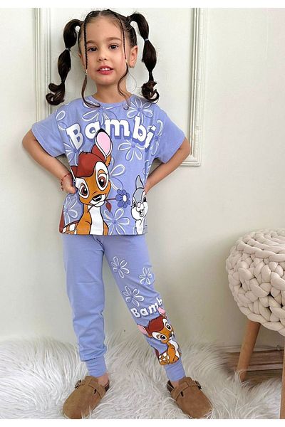 Yağmur Giyim Lilac Tracksuit Girl's Suit 3-10 Years 7452-L Bm Patterned Short Sleeve