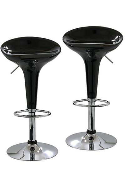 AWF AL WADI FURNITURE Set Of 2 Glossy Adjustable Height Round Swivel Scoop Bar Chairs Low Back Black