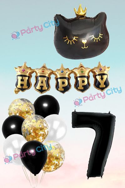 Party City Σετ μπαλόνι με θέμα την κορώνα μαύρη γάτα 7 ετών - Γιορτή γενεθλίων