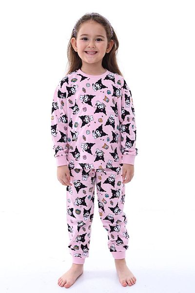 yagmurgiyim Pink Kuromi Patterned Pajamas Set for Girls - 100% Cotton, 3-8 Years 31228-P