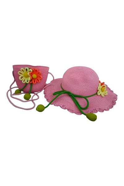Aware Time 3-8 Years Old Girl Straw Accessory Fedora Hat Bag Set