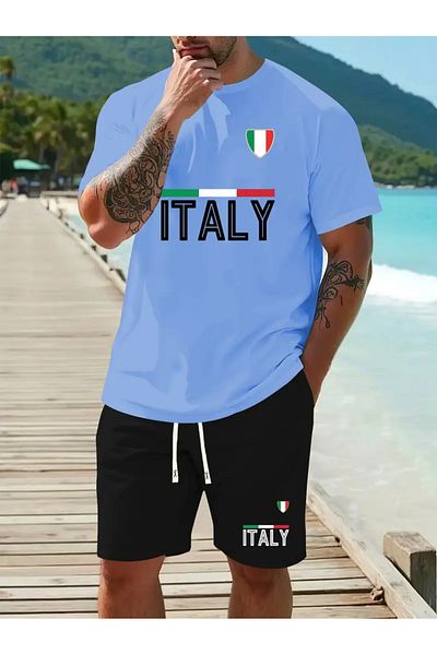 Minikelya Summer Comfortable Two-Piece Suit for Men, High-Quality Fashion Italian Print