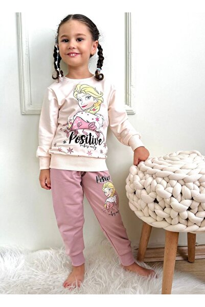 yagmurgiyim Σετ φόρμας για κορίτσια Frozen Elsa με σχέδια - 2 κλωστές 100% βαμβάκι, Dusty Rose, 3-10 ετών 7287-GK