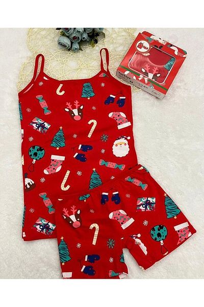 Yağmur Giyim Elm Red New Year Patterned Female Child Athlete Boxer Kit 2024-2