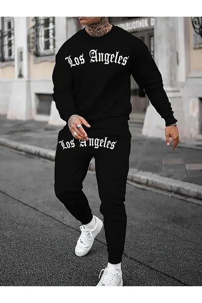 NEW TRENDY COLLECTİON Los Angeles Printed Comfortable Polyester Tracksuit Set for Men