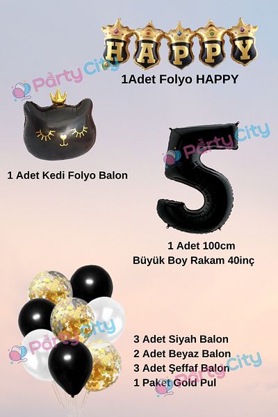 Party City Σετ μπαλονιών με θέμα την κορώνα μαύρη γάτα 5 ετών - Γιορτή γενεθλίων