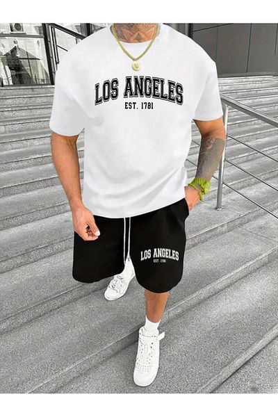 Minikelya 2 Pcs Men's Comfortable Los Angeles Est.1781 Letter Print Set