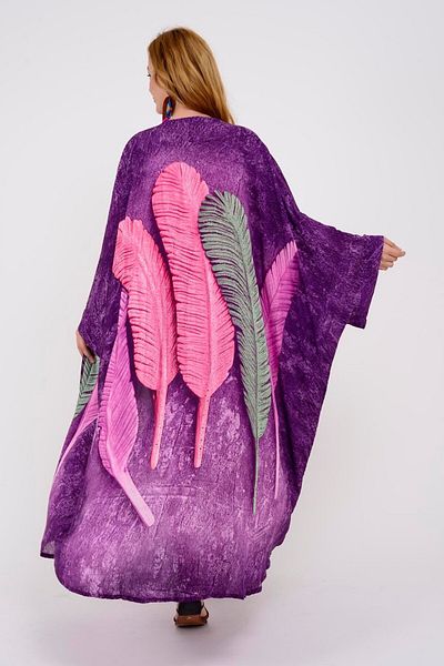 Hazinedan Kimono Authentic Style Feather Stone Pattern Belt Detail Caftan