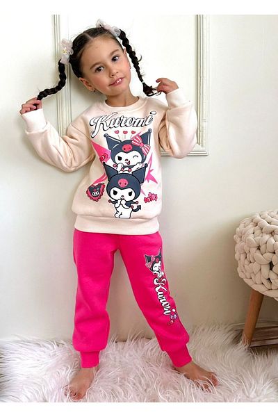 yagmurgiyim Σετ φόρμας για κορίτσια με σχέδια Fuchsia Kuromi - 100% βαμβάκι, 3 κλωστές, 3-10 ετών 7777-F
