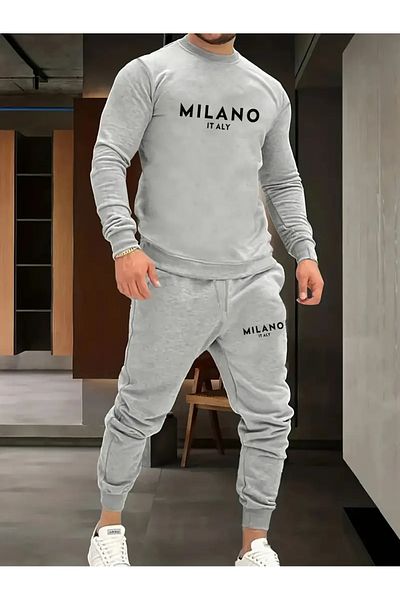 Minikelya 2Pcs Beautiful City Printed Men's Casual Tracksuit Set Found in Milano, Italy