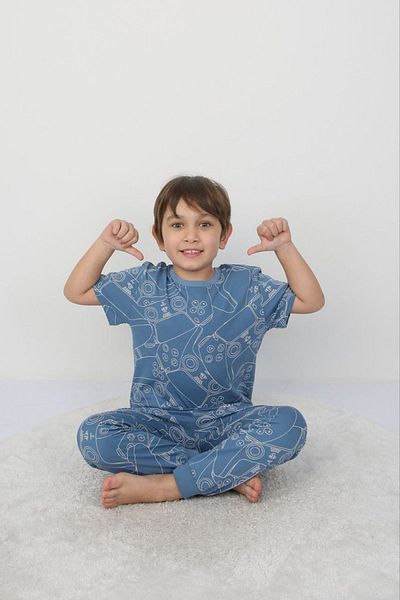 Yağmur Giyim Set pijama cu maneca scurta pentru baieti model albastru 100% bumbac 8-13 ani