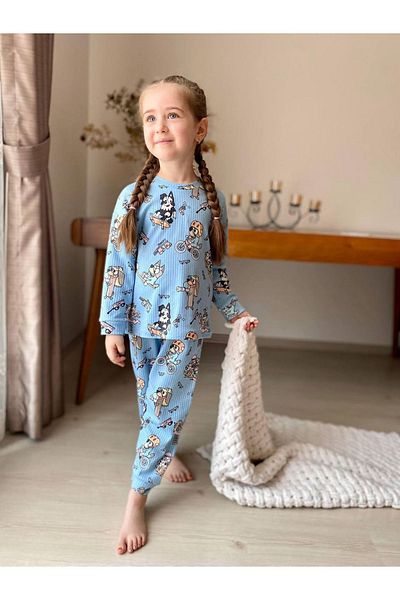 Koçak Kids İSOB Blue Bluey Patterned - Set de pijamale pentru fete din bumbac 100% twill 3-8 ani 31221-M
