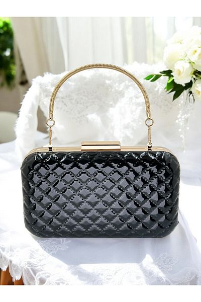 Wedding Fashion Geantă de seară pentru femei, din piele lacuită de lux, matlasată, cu model, cu mâner metalic, nuntă, logodnă, absolvire