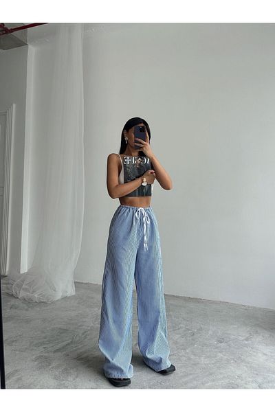 mydukkan.co Pantaloni elastici cu talie în dungi