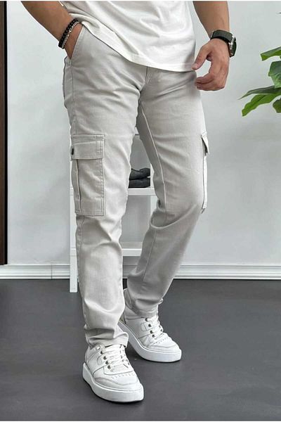 Denim Men's Side Pocket Cargo Pants Black Buttoned with Lighe and Shaper