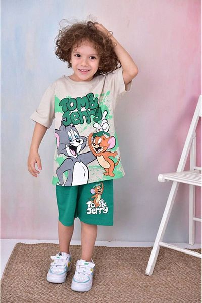 Yağmur Giyim Tom&Jerry Patterned Green Shorts Boy's Suit 7601-Y