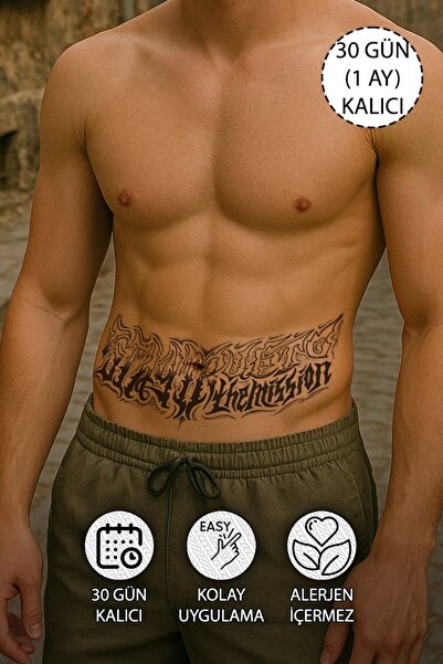 SERRANO 30 Gün / 1 Ay Kalıcı Gangsta Style Göbek - Bel - Jartiyer Dövme Tattoo - 12 Saat Sonra Kararır