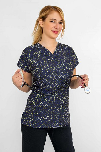 Nur Medikal Giyim Unisex cu model de stele, uniformă pentru doctori și asistente, spital, top chirurgical gri