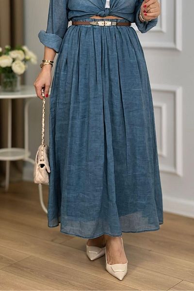 Suzi FUSTA LUNGA ALBASTRU INDIGO CU BUSTE, TALIE ELASTICA, CĂPTUȘEALĂ 3257