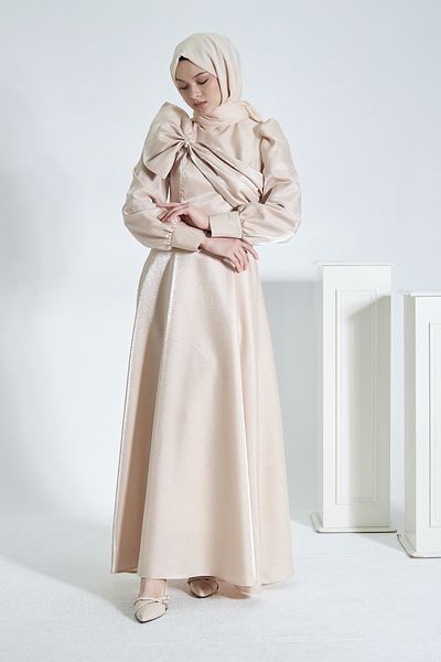Azeem Mango Glitter Satin Hijab Evening Dress, Graduation, Engagement, Wedding, Promise Dress