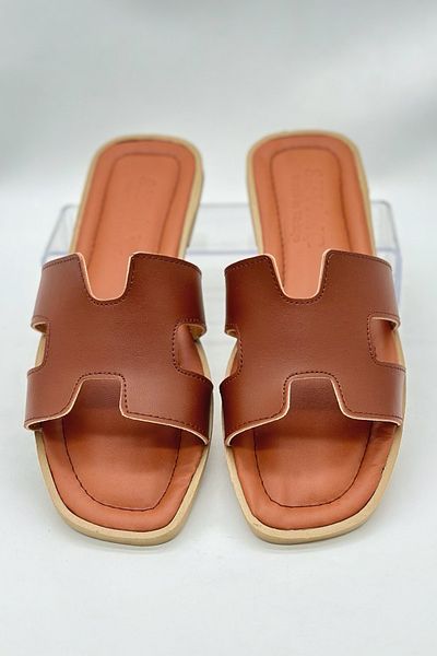 SWORD Καλοκαιρινές Παντόφλες - H Pattern Flat Faux Leather Γυναικείες καλοκαιρινές παντόφλες - Casual παντόφλες
