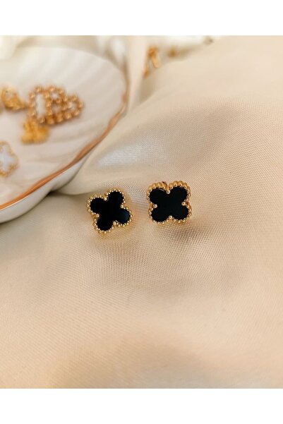 Amor fati Gold Detail Black Clover Earrings