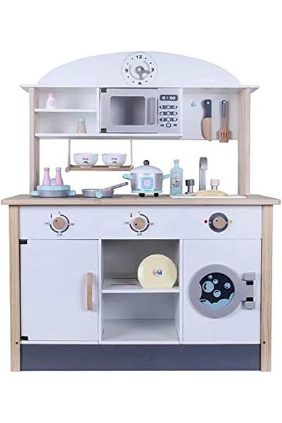 China Large Wooden Kitchen Set with White Dishwasher and Wood Touch for Kids