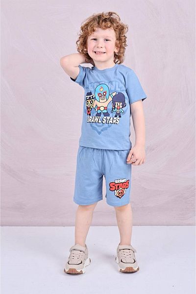 Yağmur Giyim Men's Suit with Blue Shorts Pjkskt Brawl Star Design Short Sleeve 7598-m